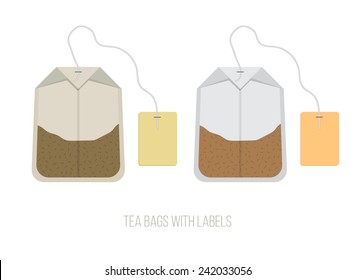 Black And Green Tea Bags Set With Labels, Vector Illustration