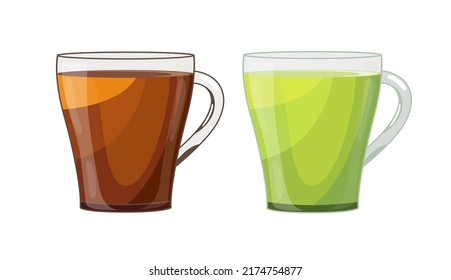 Black and green  tea cups, flat style vector illustration isolated on white background