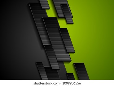 Black and green tech geometrical background. Abstract vector graphic design