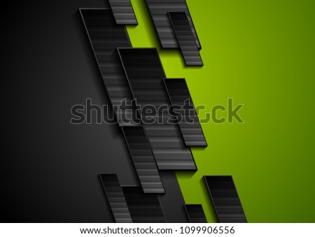 Black and green tech geometrical background. Abstract vector graphic design