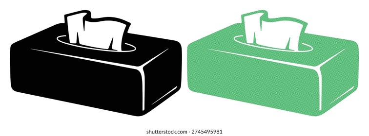 Black and green tissue box icons, minimal design, white background for easy use and adaptability.
