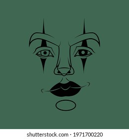Black and green vector design of clown face.