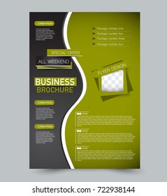 Black and green vector flyer template. Abstract brochure design. Annual report cover background. For business, education, advertisement. Editable illustration.