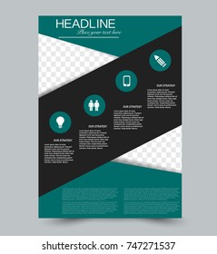 Black and green vector flyer template. Abstract brochure design. Annual report cover background. For business, education, advertisement. Editable illustration.