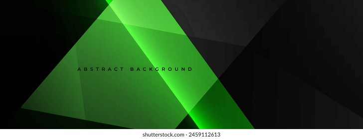 Black and green vector modern abstract background. Neon vibrant colored wide abstract banner with geometric shapes and diagonal lines. Vector illustration