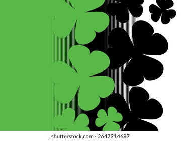 Black and green vector pattern with shamrocks. Floral design element. For St. Patrick's Day, eco projects, packaging, covers, textile prints. Floral vector background with transition to white