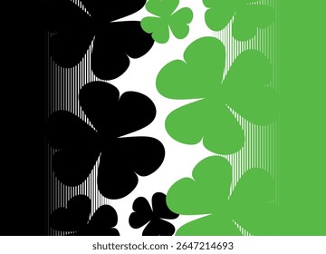 Black and green vector pattern with shamrocks. Botanical design element. For St. Patrick's Day, eco projects, packaging, covers, textile prints. Floral striped vector background.