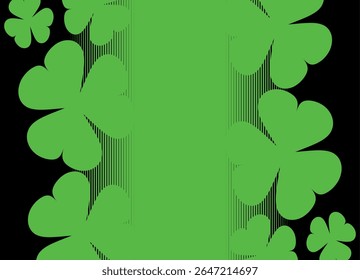 Black and green vector pattern with shamrocks. Botanical design element. For St. Patrick's Day, eco projects, packaging, covers, textile prints. Floral striped vector background with space for text.