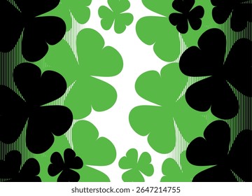 Black and green vector pattern with shamrocks. Botanical design element. For St. Patrick's Day, eco projects, packaging, covers, textile prints and digital artwork. Floral vector background.