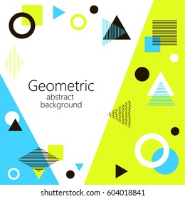 black green white abstract geometric vector background, geometric elements, triangle, square, circle, rhombus, postcard