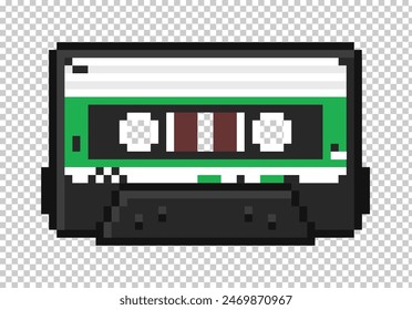 Black Green White Strip Cassette Tape Retro Vintage Classic 90s Generation X Pixel Art No Transparent Background Vector EPS PNG Clip Art