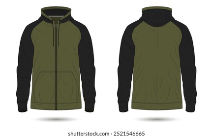 Black and green zipper hoodie jacket mockup