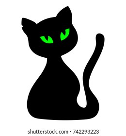 black green-eyed beautiful calm cat sitting and watching