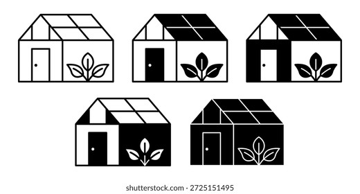 Icono de Paquete negro de invernadero que simboliza el cultivo de plantas, la jardinería y los entornos de cultivo controlados. Ideal para imágenes de agricultura, temas ecológicos y diseños modernos.