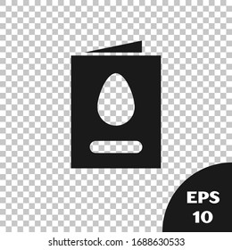 Black Greeting card with Happy Easter icon isolated on transparent background. Celebration poster template for invitation or greeting card.  Vector Illustration