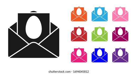 Black Greeting card with Happy Easter icon isolated on white background. Celebration poster template for invitation or greeting card. Set icons colorful. Vector Illustration