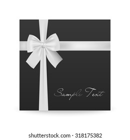 Black greeting card with white bow isolated on white. Vector EPS10 illustration.  