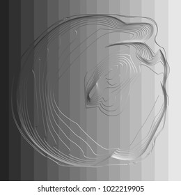 black and grey abstract 3D pattern with engraved floral element and dark striped gradient background, vector illustration