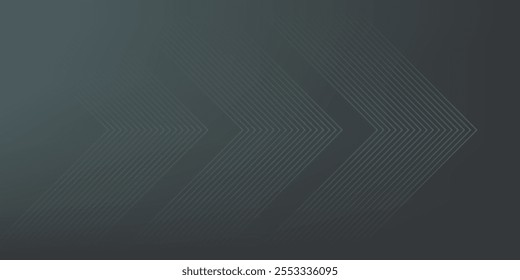 Fundo abstrato cinza preto com linhas de seta brilhantes, tecnologia, conceito futurista. Design moderno de linhas geométricas cinzentas brilhantes. Modelo de banner horizontal adequado para capa, cabeçalho, cartaz.