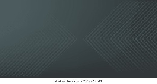 Fundo abstrato cinza preto com linhas de seta brilhantes, tecnologia, conceito futurista. Design moderno de linhas geométricas cinzentas brilhantes. Modelo de banner horizontal adequado para capa, cabeçalho, cartaz.