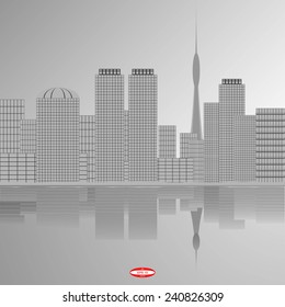 black grey abstract city with reflection on grey background vector