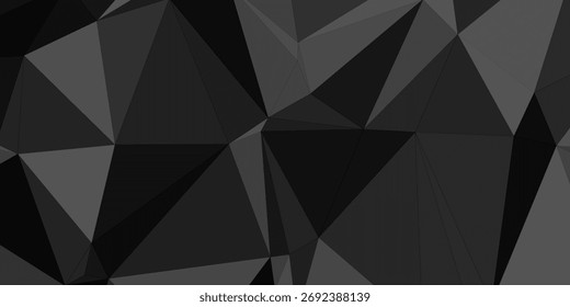 Black grey abstract vector background. Geometric monochrome mosaic composed of triangles. Dark polygons wallpaper. Gradient. Shadow