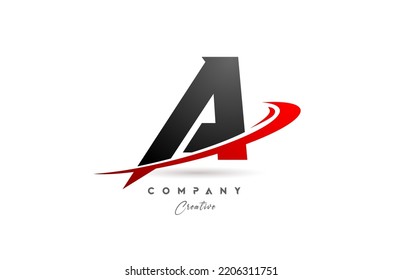 Black Grey A Alphabet Letter Logo Icon Design With Red Swoosh. Creative Template For Business And Company