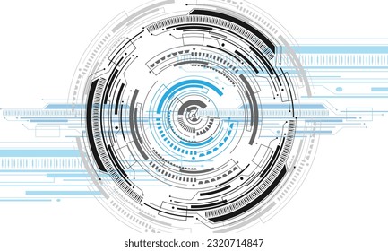 Black grey blue circle circuit HUD futuristic technology energy power computer ultramodern design creative on white background vector illustration.