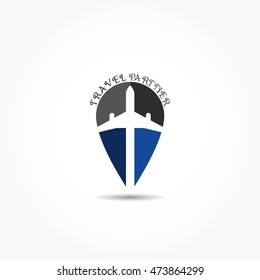 black grey blue custom shape forming an airplane for travel business logo vector