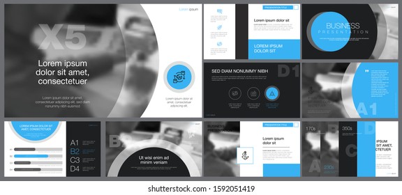 Black, grey and blue infographic design elements for presentation slide templates. Business and marketing concept can be used for annual report, advertising, corporate layout and banner design
