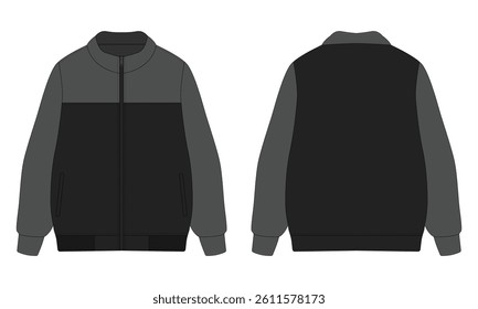 Black and grey bomber jacket mockup front and back view