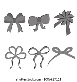 Black grey bows and ribbons set. Holiday gift illustrations isolate