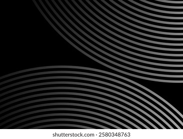 Black and grey circular lines concept abstract tech background. Minimal geometry vector design