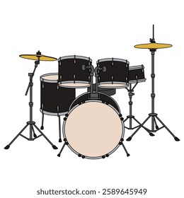 Black and grey drum on white background. Vector