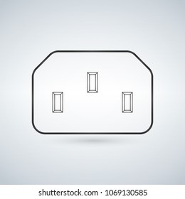 black grey electrical power socket for computer or device. vector illustration isolated on white background.