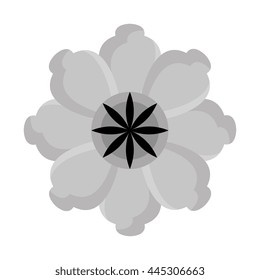 black and grey flower front view over isolated background, vector illustration 