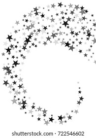 Black and grey flying stars confetti magic cosmic vector on white, premium sparkle stardust background pattern. Holiday party decoration, star background vector print, flying sparkle festive confetti