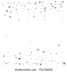 Black and grey flying stars confetti border vector on white, premium sparkles stardust background frame. Holiday party decoration, stars background vector border, flying sparkles festive confetti.