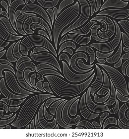 Black and grey foliage line art pattern vector collection. Hand made with line design pattern. Design for  wall panel decor,  cover background, wallpaper and banner.