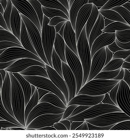 Black and grey foliage line art pattern vector collection. Hand made with line design pattern. Design for  wall panel decor,  cover background, wallpaper and banner.