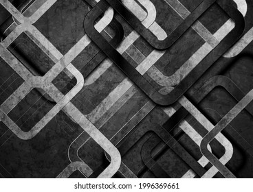 Black and grey geometric squares grunge abstract background. Technology vector design