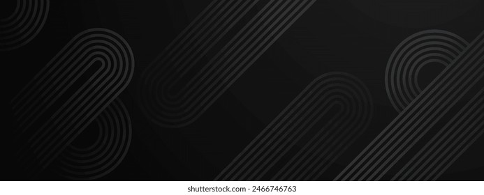 Black and grey gray abstract banner with geometric glowing stripe line art design. Modern shiny lines. Futuristic technology concept