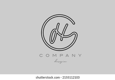 black and grey H alphabet letter logo icon design with line. Handwritten connected creative template for business and company