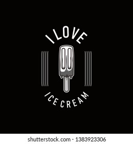 Black and grey Ice cream stick vector. Ice cream tshirt design. Black background. I love ice cream t shirt design