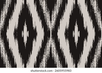 Black grey ikat diamond aligned shapes, stripe print trendy blurred fashion colorful endless illustration ornamental vector drawing beautiful textile ornament ogee pattern seamless ethnicity