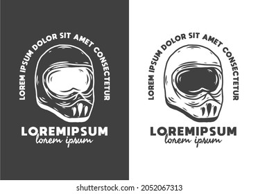 Black and grey illustration of helmet with lorem ipsum text design