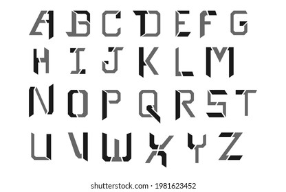 estilo de fuente de futuro isométrico negro y gris alfabetos ingleses aislados en fondo blanco, ilustración de diseño de fondo de arte vectorial.