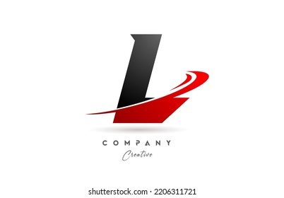 black grey L alphabet letter logo icon design with red swoosh. Creative template for business and company