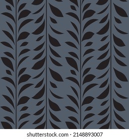 Black and grey leaf vector pattern, seamless botanical print, garland background, endless repeating tile.