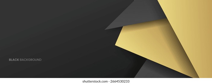 Black and grey luxury background with 3d cut layered gold lines, minimal scene, empty space for use showcase